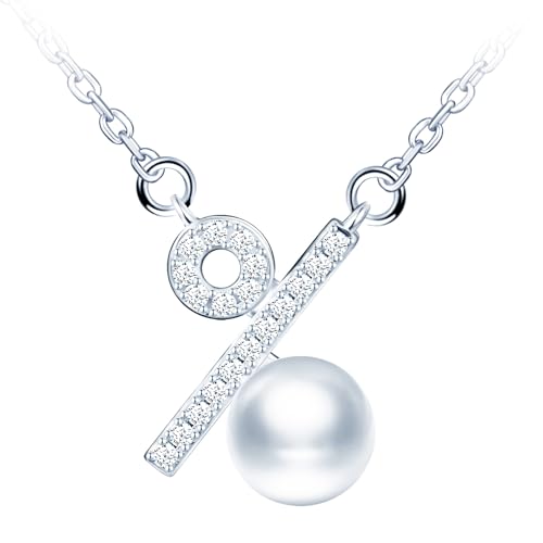MICMIF Damen Kette% Prozentzeichen Halskette 925 Silber, Zirkonia und Perle Anhänger Mathematik-Symbol Silberkette 41+3 cm Schmuck für Frauen Mädchen von MICMIF