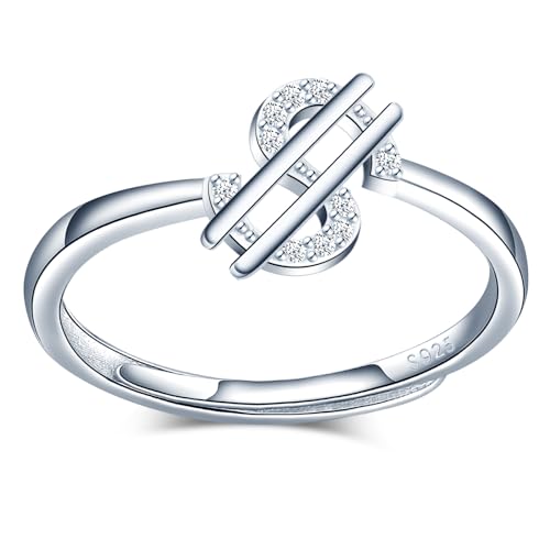 MICMIF Damen Ring US Dollar Zeichen 925 Sterling Silber Ringe mit Zirkonia Frauen Verstellbare Ring Modeschmuckring Fingerring Schmuck für Frauen Freundin Mädchen Mutter von MICMIF