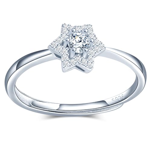 MICMIF Ring Stern Zirkonia 925 Sterling Silber Ringe für Damen Frauen Mädchen Verstellbare Ring Stern Versprechensring Ehering Verlobungsring Simulierte Diamant Silberringe Schmuck von MICMIF