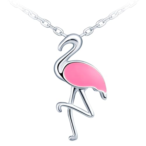 MICMIF Flamingo Halskette 925 Silber Damen Kette, Rosa Flamingo Anhänger mit Silberkette, Halskette Schmuck für Frauen Mädchen von MICMIF