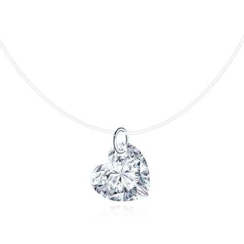 MICMIF 925 Sterling Silber Halskette Damen Choker Solitär aus Zirkonia in Form eines Herzens/Sterns/Rundes/Tropfens Anhänger mit Transparente Nylonkette, Zirkonia Diamant Halskette für Mädchen MICMIF 925 Sterling Silber Halskette Damen Choker Solitär aus Zirkonia in Form eines Herzens/Sterns/Rundes/Tropfens Anhänger mit Transparente Nylonkette, Zirkonia Diamant Halskette für Mädchen von MICMIF