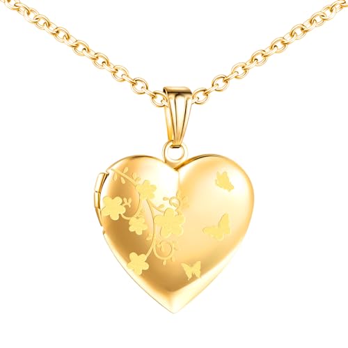 MICMIF Edelstahl Herz Medaillon für Bilder Photo mit Blumen und Schmetterlinge Muster Personalisierte Kette Foto Anhänger in Herzform Medaillon mit 50cm Kette für Mama Freundin & Frauen MICMIF Edelstahl Herz Medaillon für Bilder Photo mit Blumen und Schmetterlinge Muster Personalisierte Kette Foto Anhänger in Herzform Medaillon mit 50cm Kette für Mama Freundin & Frauen von MICMIF