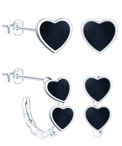 MICMIF Damen Ohrringe Schwarze Herz Ohrstecker Silber 925 /Creolen Sterling Silber Schwarz Herz Huggie Hoop Ohrringe, Ohrringe Knorpel Helix Ohrschmuck Geschenke für Frauen Mädchen MICMIF Damen Ohrringe Schwarze Herz Ohrstecker Silber 925 /Creolen Sterling Silber Schwarz Herz Huggie Hoop Ohrringe, Ohrringe Knorpel Helix Ohrschmuck Geschenke für Frauen Mädchen von MICMIF