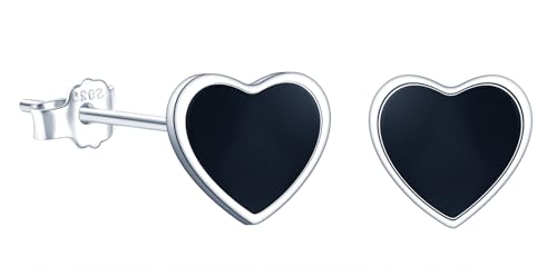 MICMIF Damen Ohrringe Schwarze Herz Ohrstecker Silber 925 /Creolen Sterling Silber Schwarz Herz Huggie Hoop Ohrringe, Ohrringe Knorpel Helix Ohrschmuck Geschenke für Frauen Mädchen von MICMIF