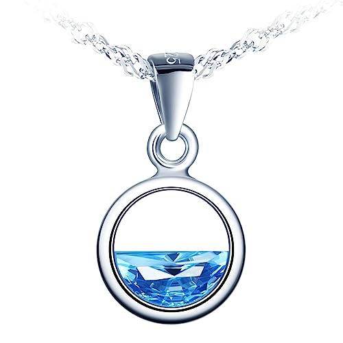 MICMIF Kette Damen 925 Sterling Silber Meer Ozean Blau Kristall Rund Anhänger Silber Sea Leveler Halskette für Frauen Mädchen Schmuck Geschenke von MICMIF