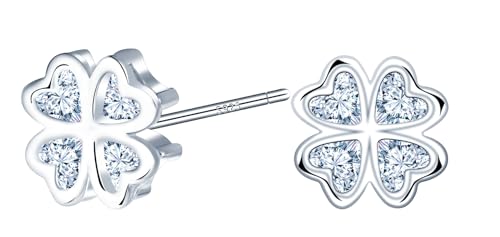 MICMIF Damen Ohrringe Kleeblatt Ohrstecker aus Zirkonia & Silber 925 Hypoallergene Silber Ohrschmuck Geschenke für Frauen Mädchen von MICMIF