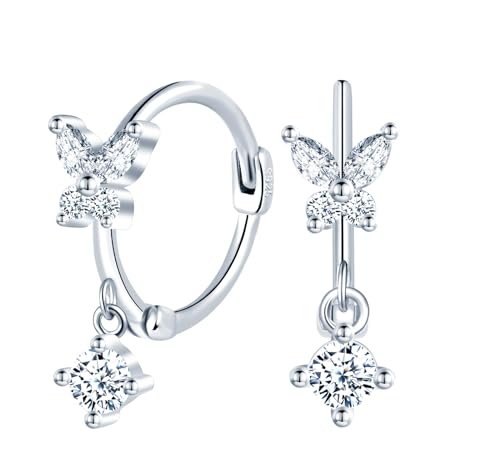 MICMIF Klein Creolen Ohrringe Damen 925 Sterling Silber Schmetterling Creolen aus Zirkonia Ohrringe Knorpel Reif Hoop Ohrringe Silber Ohrschmuck für Frauen Mädchen von MICMIF