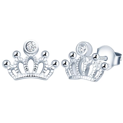 MICMIF Kronen Ohrstecker für Damen Elegante Krone Zirkonia Ohrstecker 925 Sterling Silber Prinzessin Königin Krone Schmuck für Frauen Mädchen Kinder von MICMIF