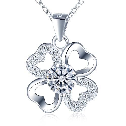 MICMIF Moissanite Kette Damen Kleeblatt Anhänger 1 Karat Halskette: Silber 925 Vierblättriges Kleeblatt Moissanit Diamant Kette mit GRA Zertifikat Brilliant Schmuck für Frau Freundin Mama von MICMIF