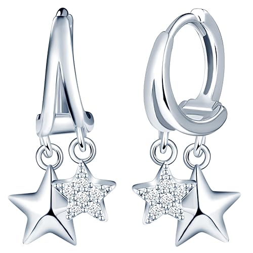 MICMIF Ohrringe Silber 925 für Damen, S925 Sterling Silber Ohrring Sterne Double Hoop mit Zirkonia, Circle Hoop Ohrringe Creolen Klein mit Anhänger Stern Schmuck für Frauen Mädchen von MICMIF