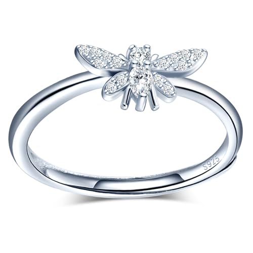 MICMIF Ring Biene Silber 925 für Damen Frauen Mädchen Verstellbare Ring Damen 925 Sterling Silber mit Zirkonia Biene Bandring Stapelring Schmuck Geschenk für Frau Freundin Mutter von MICMIF