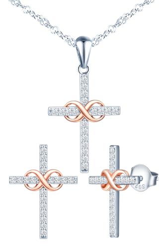 MICMIF Schmuck Damen Ohrringe Halskette Schmuckset Kreuz 925 Sterling Silber Unendlichkeits Kreuz Anhänger mit Zirkonia, Infinity Kreuz Kette und Ohrstecker Set für Frauen Mädchen MICMIF Schmuck Damen Ohrringe Halskette Schmuckset Kreuz 925 Sterling Silber Unendlichkeits Kreuz Anhänger mit Zirkonia, Infinity Kreuz Kette und Ohrstecker Set für Frauen Mädchen von MICMIF