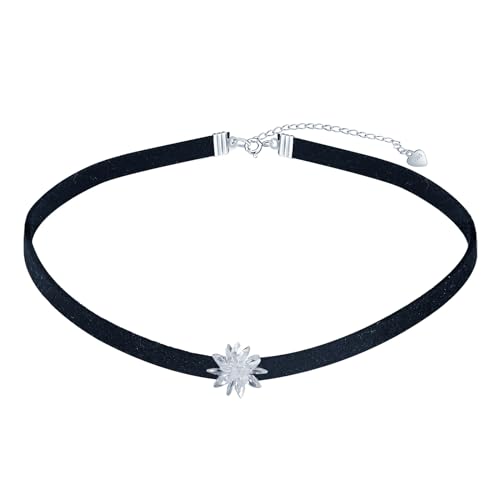 MICMIF Silber 925 Halskette Damen Choker Kristall Blumen Anhänger mit Schwarz Halsband Kette Verstellbarer/Blumen Leder Kette/Doppellagige Blumen Kette für Frauen Teenager Mädchen von MICMIF