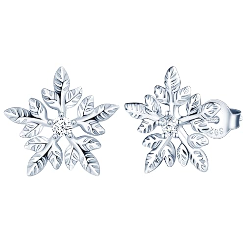 MICMIF Silber Schneeflocke Ohrstecker für Damen Schneeflocke Ohrringe 925 Sterling Silber Zirkonia Schneeflocke Schmuck Weihnachten für Frauen und Mädchen von MICMIF