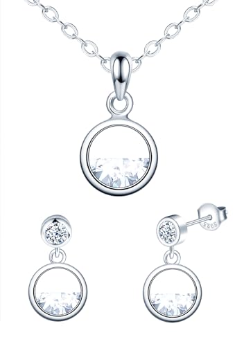 MICMIF Silber 925 Geometrische Kreis Schmuck Set für Damen Mädchen: Zirkonia Runder Ohrringe, Kette Anhänger Kreis - Elegant Halskette und Ohrringe Set für Freizeit/Party MICMIF Silber 925 Geometrische Kreis Schmuck Set für Damen Mädchen: Zirkonia Runder Ohrringe, Kette Anhänger Kreis - Elegant Halskette und Ohrringe Set für Freizeit/Party von MICMIF