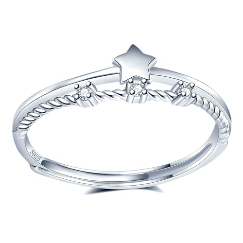 MICMIF Stern Ring Silber 925 für Damen Frauen Mädchen Verstellbare Ring Damen 925 Sterling Silber Stern Zirkonia Ring Stapelring Schmuck Geschenk von MICMIF