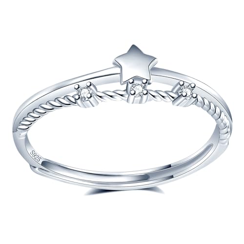 MICMIF Stern Ring Silber 925 für Damen, Frauen, Mädchen - Verstellbarer Sterling Silber Zirkonia Stapelring - Schmuck Geschenk von MICMIF