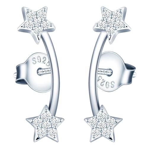 MICMIF Sterne Ohrstecker Damen Ohrringe Silber 925 mit Zirkonia Stern Climber Ohrstecker Hypoallergen 2 Sterne Ohr Piercing Schmuck für Frauen Mädchen von MICMIF