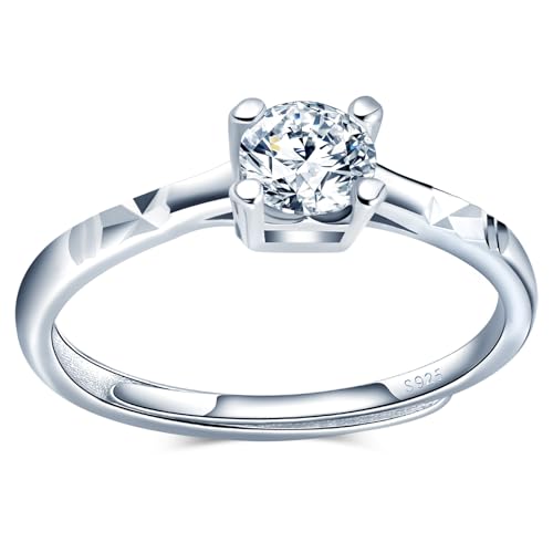 MICMIF Damen Ring Solitär Zirkonia 925 Sterling Silber Ringe Frauen Verstellbare Ring Simulierte Diamant Ringe Versprechensring Ehering Verlobungsring Jahrestagsring Schmuck für Frau Freundin Mädchen von MICMIF