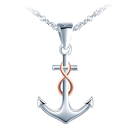 MICSAVI Anchor Anker Kette und Ohrringe für Damen Sterling Silber 925 Anker mit Infinity Symbol Anhänger Halskette Ohrstecker Schmuckset für Damen Geburtstag Muttertag von MICSAVI