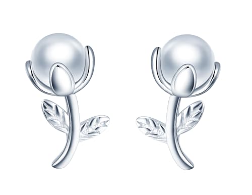 MICSAVI Blumen Ohrstecker Damen Schmuck Hypoallergene Sterling Silber 925 Perlen Ohrringe Stecker für Frauen und Mädchen von MICSAVI