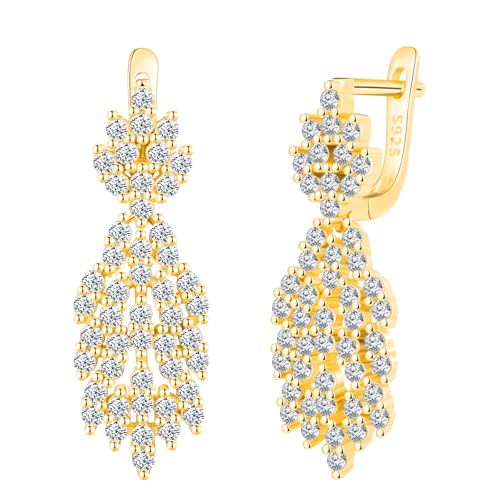 MICSAVI 925 Silber Tropfen Ohrringe Damen | Quasten Baumel Ohrschmuck mit Zirkonia Steinen für Hochzeit, Abschlussball | Hypoallergener Statement Ohrringe mit Sicherheitsverschluss von MICSAVI