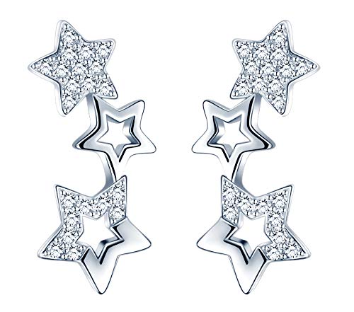 MICSAVI Ohrringe Damen 925 Sterling Silber mit Zirkonia 3 Sterne Ohrstecker Ohr Piercing Stud Earrings Ohrschmuck für Frauen Mädchen von MICSAVI