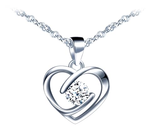 MICSAVI Ketten mit Anhänger Herz Zirkonia 925 Sterling Silber Halskette für Damen Mädchen Liebe HerzHalskette Schmuck von MICSAVI