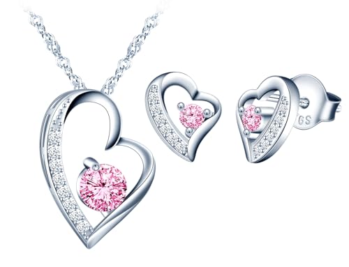MICSAVI Ketten und Ohrringe Set Herz Zirkonia 925 Sterling Silber Schmuck Set für Damen Mädchen Halskette Anhänger Herz Ohrstecker Schmuck Set MICSAVI Ketten und Ohrringe Set Herz Zirkonia 925 Sterling Silber Schmuck Set für Damen Mädchen Halskette Anhänger Herz Ohrstecker Schmuck Set von MICSAVI