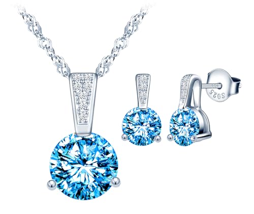 MICSAVI Ketten und Ohrringe Set Zirkonia 925 Sterling Silber Schmuckset für Damen Mädchen Halskette Anhänger Zirkonia und Ohrstecker Set von MICSAVI