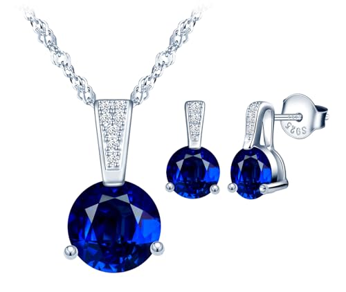 MICSAVI Ketten und Ohrringe Set Zirkonia 925 Sterling Silber Schmuckset für Damen Mädchen Halskette Anhänger Zirkonia und Ohrstecker Set von MICSAVI