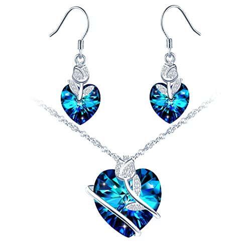 MICSAVI Kristall Kette und Ohrringe mit Rose Damen Schmuckset Blau Herz Anhänger Halskette Silber 925 Herzkette Ohrringe Schmuck Für Frauen Frau Mutter Freundin MICSAVI Kristall Kette und Ohrringe mit Rose Damen Schmuckset Blau Herz Anhänger Halskette Silber 925 Herzkette Ohrringe Schmuck Für Frauen Frau Mutter Freundin von MICSAVI