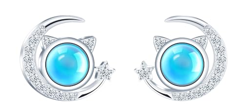 MICSAVI Mondstein Ohrstecker Damen Schmuck Hypoallergene Sterling Silber 925 Kätzchen Mond Ohrringe Stecker für Frauen und Mädchen von MICSAVI
