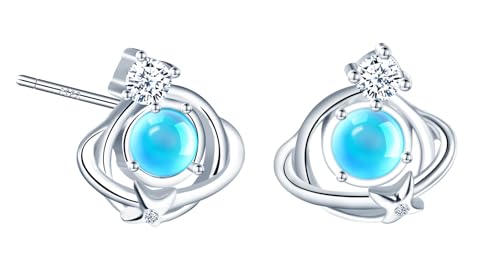 MICSAVI Mondstein Ohrstecker Damen Schmuck Hypoallergene Sterling Silber 925 Planet Ohrringe Stecker für Frauen und Mädchen von MICSAVI