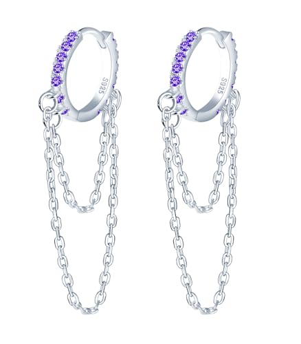 MICSAVI Zirkonia Ohrringe Creolen mit Kette, Silber 925 Damen Creolen Baumelnde Ohrringe, Tropfenohrringe Kleine Creolen Zirkonia Ketten Ohrringe für Frauen Mädchen Teenager von MICSAVI