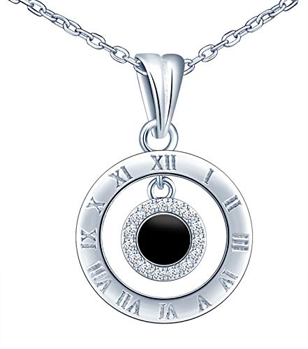 MICSAVI Runden Anhänger Doppelseitig - Weiß Perlmutt und Schwarz Onyx Halskette mit Zirkonia 925 Sterling Silber Damen Kette Halsschmuck für Mama Frauen Mädchen mit Geschenkbox von MICSAVI