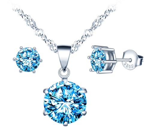 MICSAVI Schmuck Set Ketten und Ohrringe Zirkonia Anhänger 925 Sterling Silber Halskette für Damen Mädchen Zirkonia Halskette und Ohrstecker Set von MICSAVI