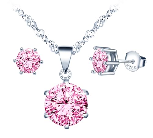 MICSAVI Schmuck Set Ketten und Ohrringe Zirkonia Anhänger 925 Sterling Silber Halskette für Damen Mädchen Zirkonia Halskette und Ohrstecker Set von MICSAVI