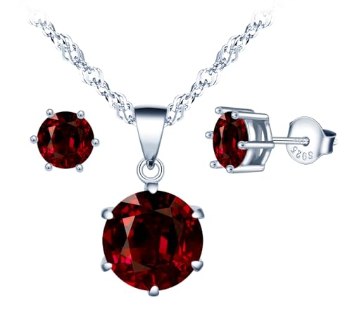 MICSAVI Schmuck Set Ketten und Ohrringe Zirkonia Anhänger 925 Sterling Silber Halskette für Damen Mädchen Zirkonia Halskette und Ohrstecker Set von MICSAVI