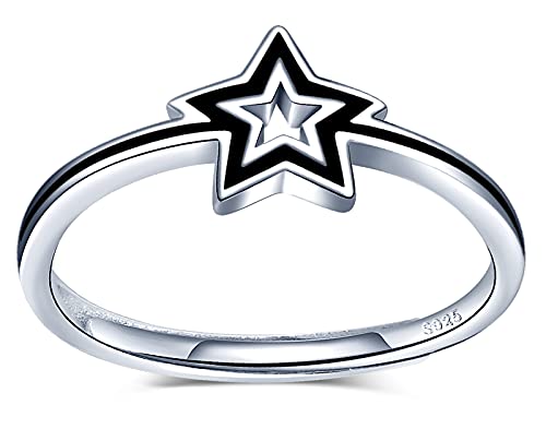 MICSAVI Schwarzer Stern Ring Verstellbar 925 Sterling Silber Verstellbarer Ring Vorsteckring Stern Schmuck für Damen Frauen Mädchen von MICSAVI