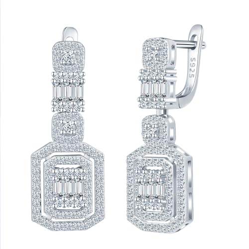 MICSAVI 925 Silber Geometrische Hängeohrringe mit Zirkonia Tropfen, Quadrat Lange Damen Ohrschmuck für Hochzeit & Abschlussball, Hypoallergener Statement Ohrringe Baumeln von MICSAVI
