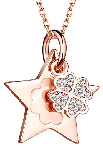 MICSAVI Stern und Kleeblatt Kette Damen 925 Sterling Silber Glücksbringer Amulett Anhänger mit Kette 45CM für Frauen & Mädchen von MICSAVI