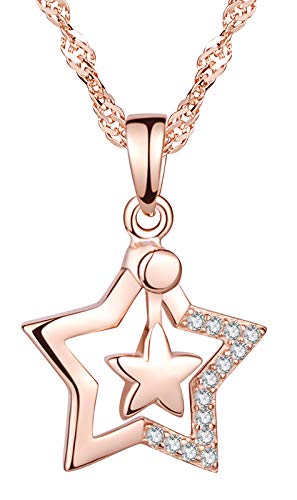 MICSAVI Sterne Zirkonia Kette Damen 925 Sterling Silber Stern Halskette Roségold für Frauen & Mädchen von MICSAVI