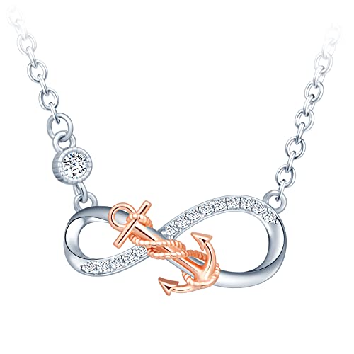 MICSAVI Unendlichkeit Anker Halskette Ohrringe Set Damen 925 Sterling Silber Infinity Anhänger Kette Anker Ohrstecker Schmuckset für Frauen Mädchen von MICSAVI