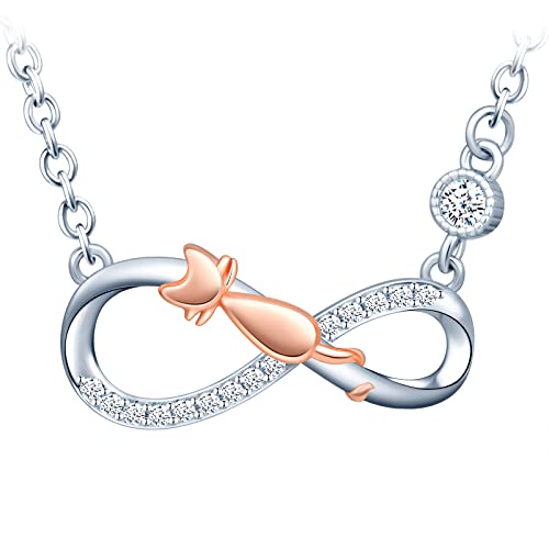 MICSAVI Unendlichkeit Symbol mit Kätzchen Set Damen 925 Sterling Silber Halskette und Ohrringe Infinity Anhänger Kette Katze Ohrstecker Schmuckset für Frauen Mädchen von MICSAVI