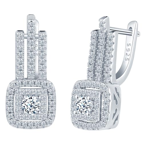 MICSAVI Zirkonia Ohrhänger Silber 925 Ohrringe für Damen Geometrisches Quadratische Ohrringe Hypoallergene Quadrat Ohrschmuck Frauen für Freundin Ehefrau Mutter von MICSAVI