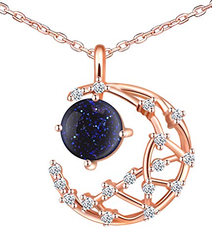 MICSAVI Halbmond Kette Damen 925 Sterling Silber mit Blau Stein & Zirkonia Astronomisch Serie Mond Halskette für Frauen & Mädchen von MICSAVI