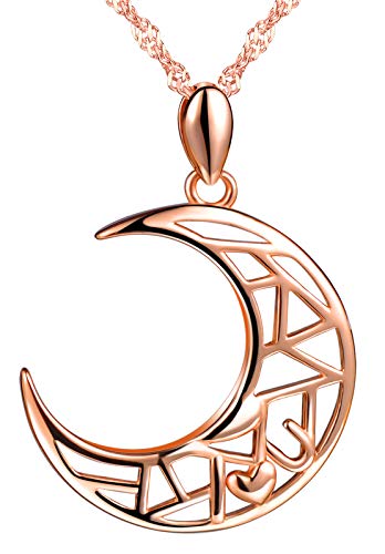 MICSAVI Mond Kette Roségold Damen 925 Sterling Silber, Stern Mond Halskette/Herz Mond Halskette/Mond Zirkonia Halskette/Halbmond Anhänger Halskette für Frauen & Mädchen von MICSAVI