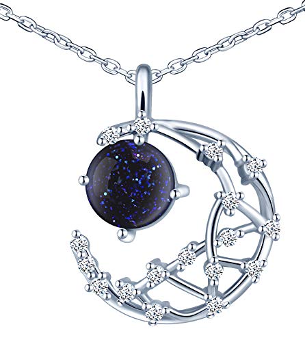 MICSAVI Mond Kette Damen 925 Sterling Silber mit Zirkonia, Stern Mond Halskette/Herz Mond Halskette/Halbmond Anhänger Halskette für Frauen & Mädchen von MICSAVI