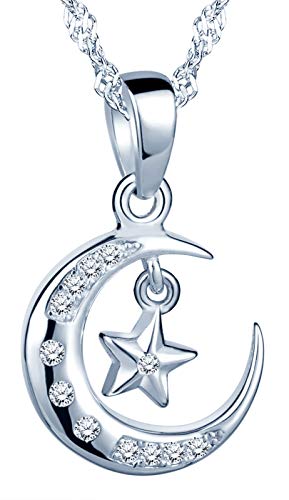 MICSAVI Mond und Stern Kette Damen 925 Sterling Silber mit Zirkonia Astro Anhänger mit Kette 45CM für Frauen & Mädchen von MICSAVI